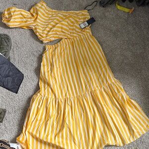 RACHEL Rachel Roy Yellow Striped One Shoulder Dress